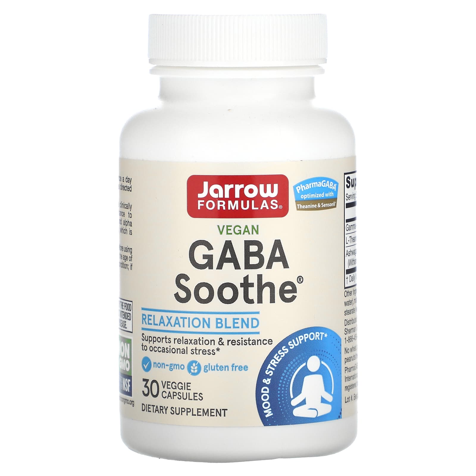 Jarrow Formulas, GABA Soothe, 30 Veggie Caps UPC 790011290445 | HiLife Vitamins